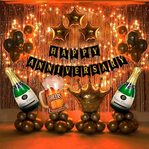 Party Propz Happy Anniversary Decoration Items Kit - 63Pcs Golden Wedding Anniversary Decoration Items | Anniversary Decoration for Couple, Boyfriend, Husband | Happy Anniversary Foil Balloons