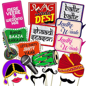 Party Propz Props for Haldi Ceremony - 17 Pcs Mehndi Props | Ladki and Ladke Wale Props for Wedding | Marriage Props for Wedding | Haldi Props for Bride and Family | Haldi Props for Groom and Family