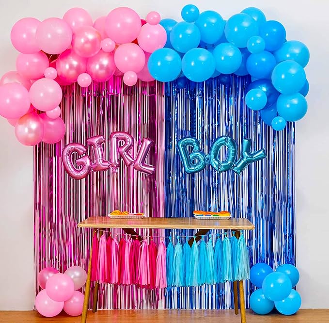 Party Propz Baby Shower Decoration Items- 51Pcs Baby Shower Decorations/Baby Shower Foil Balloons, Foil Curtains, Metallic balloons, confetti balloons, balloon arch, glue dot for Party Decoration