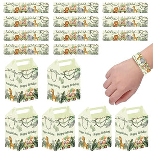 Party Propz Jungle Theme Party Favours Pack - 18 Pcs Return Gifts For Girls | Return Gifts For Kids | Wrist Band For Kids | Return Gift Box Kids | Return Gift Set for Kids | Slap Bands for Kids