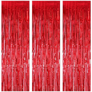 Party Propz 3 ft X 6 ft 10 inches Red Metallic Tinsel Foil Fringe Curtains for Birthday Wedding Engagement Bridal Shower Baby Shower Bachelorette Holiday Celebration Party Decorations (Set of 3)