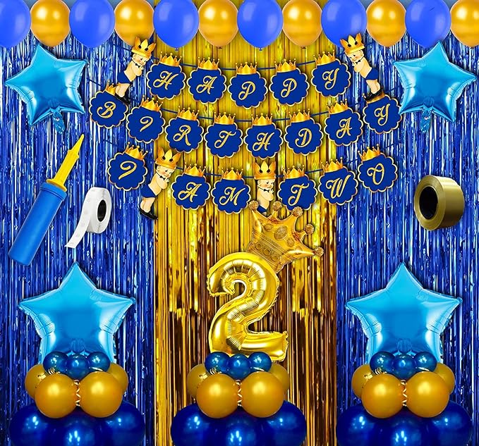 Party Propz Prince Theme 2Nd Birthday Decorations For Baby Boy Combo-65Pcs Items Set For 2 Years Birthday Decorations For Boy-2Nd Birthday Decorations|Birthday Decorations Kit For Boys