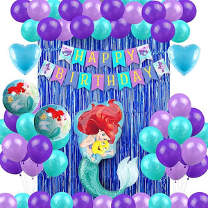 Party Propz Mermaid Theme Birthday Decoration - 39 Pcs Set|Happy Birthday Decoration Items For Girls,Kids|Mermaid Foil Balloons|Ariel Theme Party Decoration|Birthday Banner (Cardstock),Multicolor