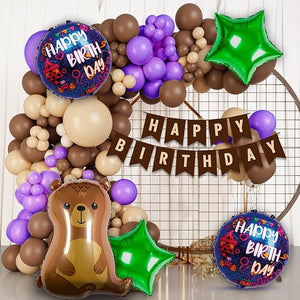 Party Propz Jungle Theme Birthday Decoration - 47 Pcs Purple balloons for Decoration | Jungle Safari Theme Birthday Decoration | 40 inch Brown Bear Foil Balloon | Birthday Decoration items for Boy