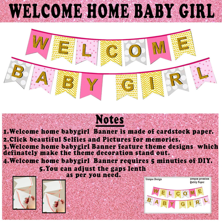 Party Propz Baby Welcome Baby Decoration - 42pcs Welcome Baby Girl Decoration | Welcome Home Decoration | Welcome Baby Banner (cardstock) | Baby Decoration Items | Pink & Golden Welcome Baby Balloons