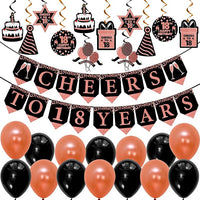 Party Propz 18th Birthday Decorations For Girls - 38 Items Combo Set Rose Gold & Black - 18th birthday decorations / Birthday Balloons for 18th/ Happy Birthday Decoration Set For Girls / 18 Years