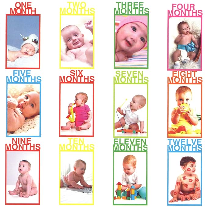 Party Propz 12 Months Photo Banner For Birthday - Bunting For 1st Birthday Decoration Items For Kids | 12 Months Baby Photo Frames | 1 To 12 Months Photo Banner Boy | 1 To 12 Months Photo Banner Girl