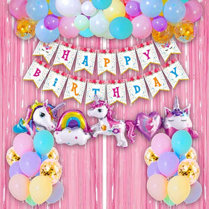 Party Propz Unicorn Theme Birthday Decorations Kit-Cute 49 Pcs|Unicorn Foil Balloons For Happy Birthday|Unicorn Birthday Decorations For Girls|Birthday Decoration For Kids,Multicolor