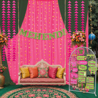 Mehendi Backdrop Decoration Set – 36Pcs Mehendi Decor Kit with Curtains & Props