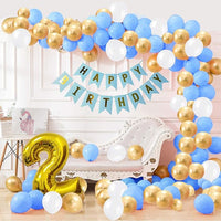 Party Propz 2nd Happy Birthday Balloons Decoration Kit Items Blue Gold White-90Pcsfor Kids Boys Adult Men Husband Second Theme Decorations/Foil Balloon,Metallic Latex Baloon,Curtain,Banner (cardstock)