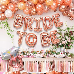Party Propz Bride to Be Decoration Set Combo -45 Pcs Rose Gold Bachelorette Party Decorations | Bride to Be Sash | Bride To be Foil Balloons | Foil Fringe Curtain For Decoration | Bride To Be Balloons