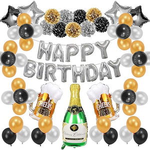 Party Propz Happy Birthday Decoration Kit 47 Pcs Set for Husband Boys Balloons Decorations Items Combo with Cheers Foil Balloon, Metallic Balloon, Star Foil