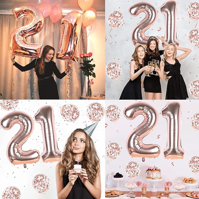 Party Propz Foil Balloon Number 21, Rose gold Number Foil Balloon - 32 Inch Foil Balloon | Number 21 Foil Balloon Rose gold for 21st Birthday Decoration Items, Anniversary Decoration