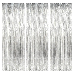 Party Propz Silver Foil Curtain Pack of 3 for Birthday, Anniversary, Marriage and Bachelorette Decoration