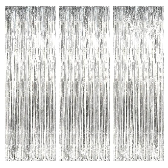 Party Propz Silver Foil Curtain Pack of 3 for Birthday, Anniversary, Marriage and Bachelorette Decoration