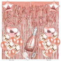 Party Propz Rose Gold Birthday Decorations Items 40Pcs Combo Set For Girls With Rose Gold Foil Balloon, Metallic Confetti Balloons, Foil Curtain Cheers Foil Decorations Items Celebration/Balloon Item Kit Combo/ Girls Birthday Decoration Items