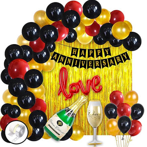 Party Propz Anniversary Theme Combo Decoration Kit- 58pcs Included Banner (cardstock), Foil Curtain, Foil Balloon, Latex Balloon, Balloon Arch & Glue Dot