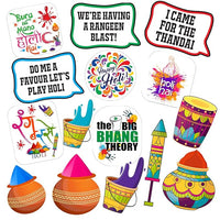 Party Propz Holi Photoshoot Props - 15pcs for Holi Decoration Items for Party | Holi Decoration Items | Holi Stickers | Holi Photoshoot Props (Cardstock) | Holi Decoration Items for Home Decor