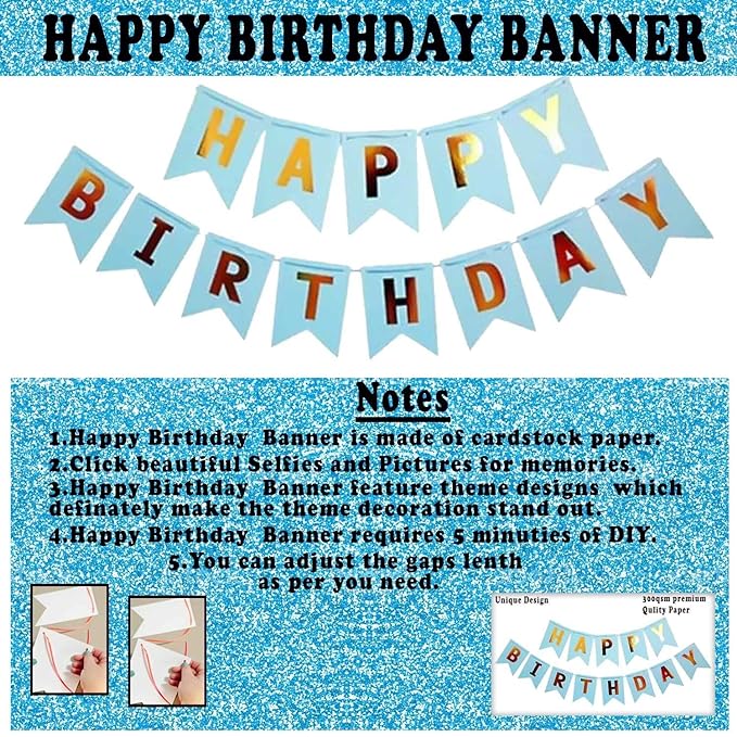 Party Propz Birthday Decoration Items - 34 Pcs, Blue Birthday Decoration Items For Boy, Husband | Happy Birthday Decoration Kit For Kids, Adults | Curtain, Glue Dot, Metallic Balloons For Decoration