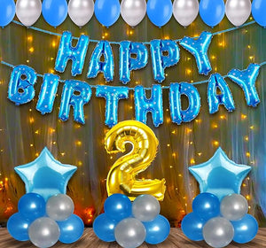 Party Propz Rubber 2Nd Birthday Decoration Items For Boys -55Pcs Blue Birthday Decoration With Fairy Light- 2Nd Birthday Party Decorations,Birthday Decorations Kit For Boys 2Nd Birthday 2 Years Baby