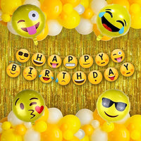 Party Propz Smiley Birthday Theme Decoration- 46Pcs, Smiley Birthday Theme For Kids | Smiley Balloons for Birthday Decoration | Happy Birthday Banner(Cardstock) | Emoji Theme Birthday Decoration Kit
