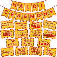 Party Propz Haldi Decoration Items for Marriage - 16 Pcs Haldi Mehndi Decoration Items for Marriage | Haldi Props for Bride and Family | Haldi Props for Groom and Family | Haldi Banner for Decoration
