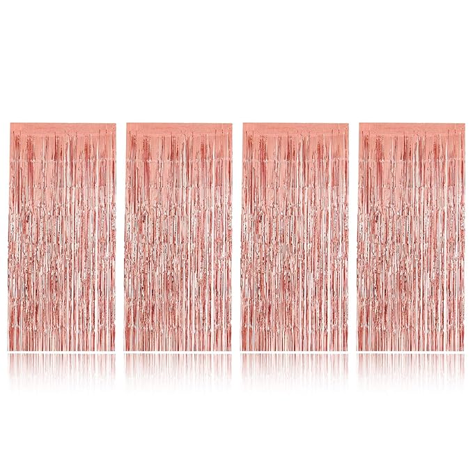 Party Propz Rose Gold Foil Curtain For Decoration - 4 Pcs (3 ft X 6 ft) fringe curtains for decoration | Foil Curtains for Birthday Decoration Wedding Engagement Bridal Shower Baby Shower Bachelorette