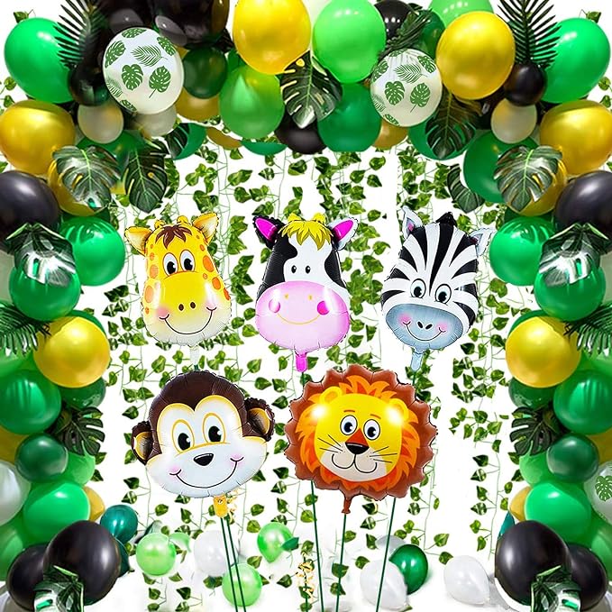 Party Propz Jungle Theme Birthday Decoration - 78 Pcs, Animal Theme Birthday Decorations | Animal Balloons | Jungle Safari Theme Birthday Decorations for Kids | Birthday Decoration Items for Boys