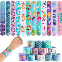 Party Propz Mermaid Return Gifts for Kids - 12 Pcs Mermaid Slap Bracelet for Kids | Best Birthday Return Gifts for Kids | Wrist Band for Kids | Slap Bands for Kids Return Gift | Scale Band for Kids