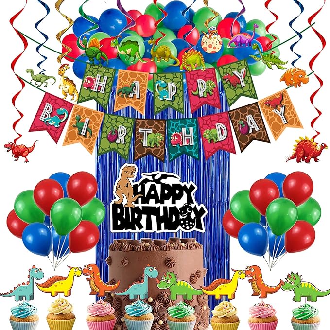 Party Propz Dinosaur Theme Birthday Decorations - 65Pcs Dino Theme Decoration Items | Birthday Decoration Items | Dinosaur Party Decorations For Boys | Jungle Theme Birthday Decoration Items For Kids