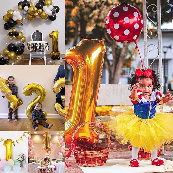 Party Propz 1 Number Foil Balloon - 16 Inch, Number 1 for Birthday Decoration/Golden Number 1 Foil Balloon for Kids First Birthday Decoration Items, Anniversary Decoration
