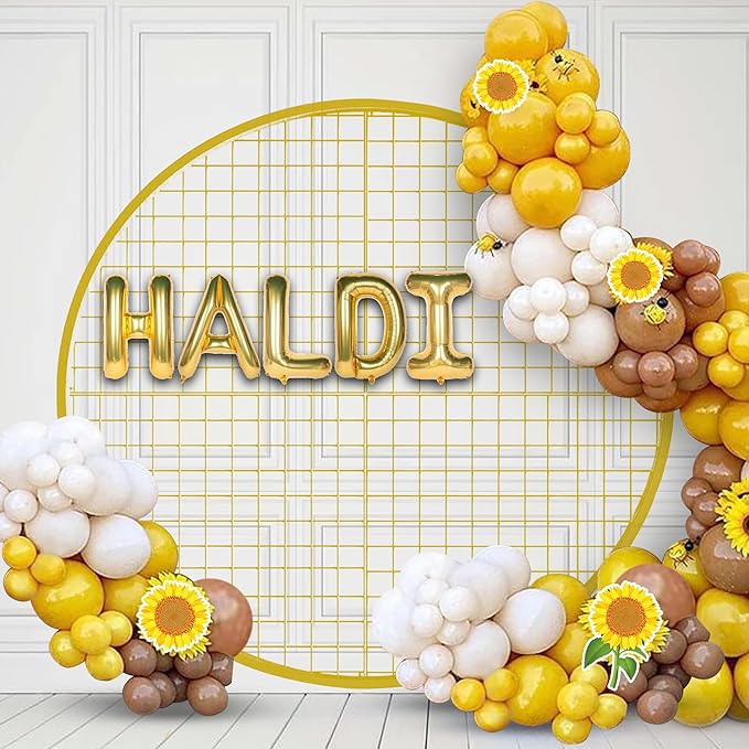Party Propz Haldi Decoration Items For Marriage - 67 Pcs Pre Wedding Decoration Items With Foil Balloons and Sunflower | Haldi Ceremony Decoration | Mehndi Decoration Items | Haldi Backdrop Decoration