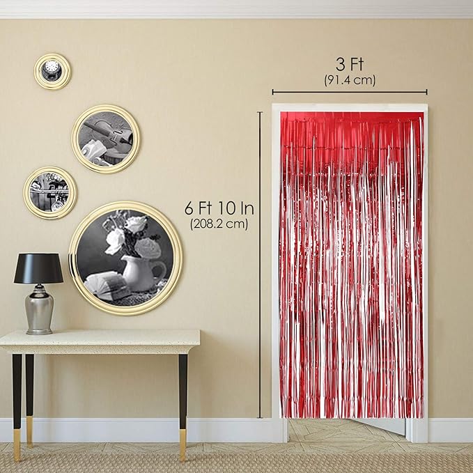 Party Propz 3 ft X 6 ft 10 inches Red Metallic Tinsel Foil Fringe Curtains for Birthday Wedding Engagement Bridal Shower Baby Shower Bachelorette Holiday Celebration Party Decorations (Set of 3)