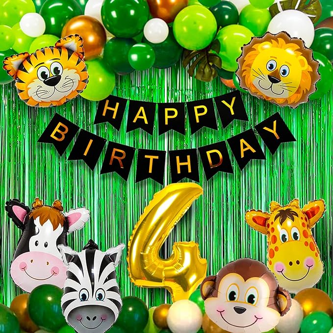 Party Propz 4th Birthday Decoration Items For Boys Jungle Theme- 52Pcs Fourth Birthday Decoration - 4th Birthday Party Decorations,Birthday Decorations kit for Boys 4th birthday