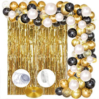 Party Propz Garland Arch Decoration Combo Kit with Black, Golden Foil Curtain Birthday Supplies Decorations - Pack of 38