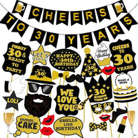 Party Propz 30th Birthday Combo - 30Pcs with Banner & Photo Booth