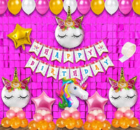 Party Propz Rubber Unicorn Theme Birthday Decorations Kit For Girls Happy Birthday Decoration Kit For Girls, Unicorn Birthday Decorations, Birthday Decoration For Girls - 56 Pieces Combo Set(pink)