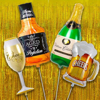 Party Propz Cheers Champagne Foil Balloons- 5pcs With Foil Curtain For Birthday Anniversary Decoration | Champagne Balloons For Decoration | Cheers Foil Balloons For Birthday Decoration | Beer Theme