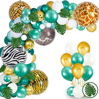 Party Propz Jungle Theme Birthday Decoration - 51 Pcs, Jungle Safari Animal Print, Metallic, Foil Green White Golden Balloons | Animal Theme Party Decorations | Wild, Forest Theme Birthday Decoration