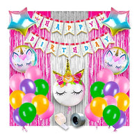 Party Propz Unicorn Theme Birthday Decorations Items Combo Set - 51Pcs for Kids Bday Decor/includes Foil Curtain,Metallic Balloons, Bunting, Foil balloon, Glue dot and Ribbon