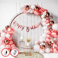 Party Propz Rose Gold Birthday Decoration Items Combo Set For Girls Kids Wife - Happy Birthday Foil Banner (cardstock), Metallic Balloons, Chrome Balloons, Glue Dot,Arch Strip - 60Pcs
