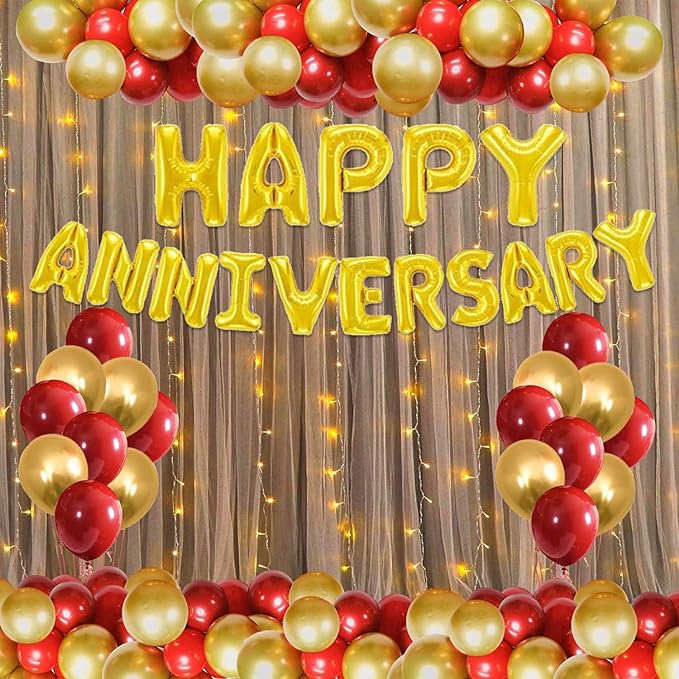 Party Propz Happy Anniversary Decoration Items Kit - 44Pcs Wedding Anniversary Decoration Items|Happy Anniversary Foil Balloons|Anniversary Decoration For Couple,Boyfriend,Husband
