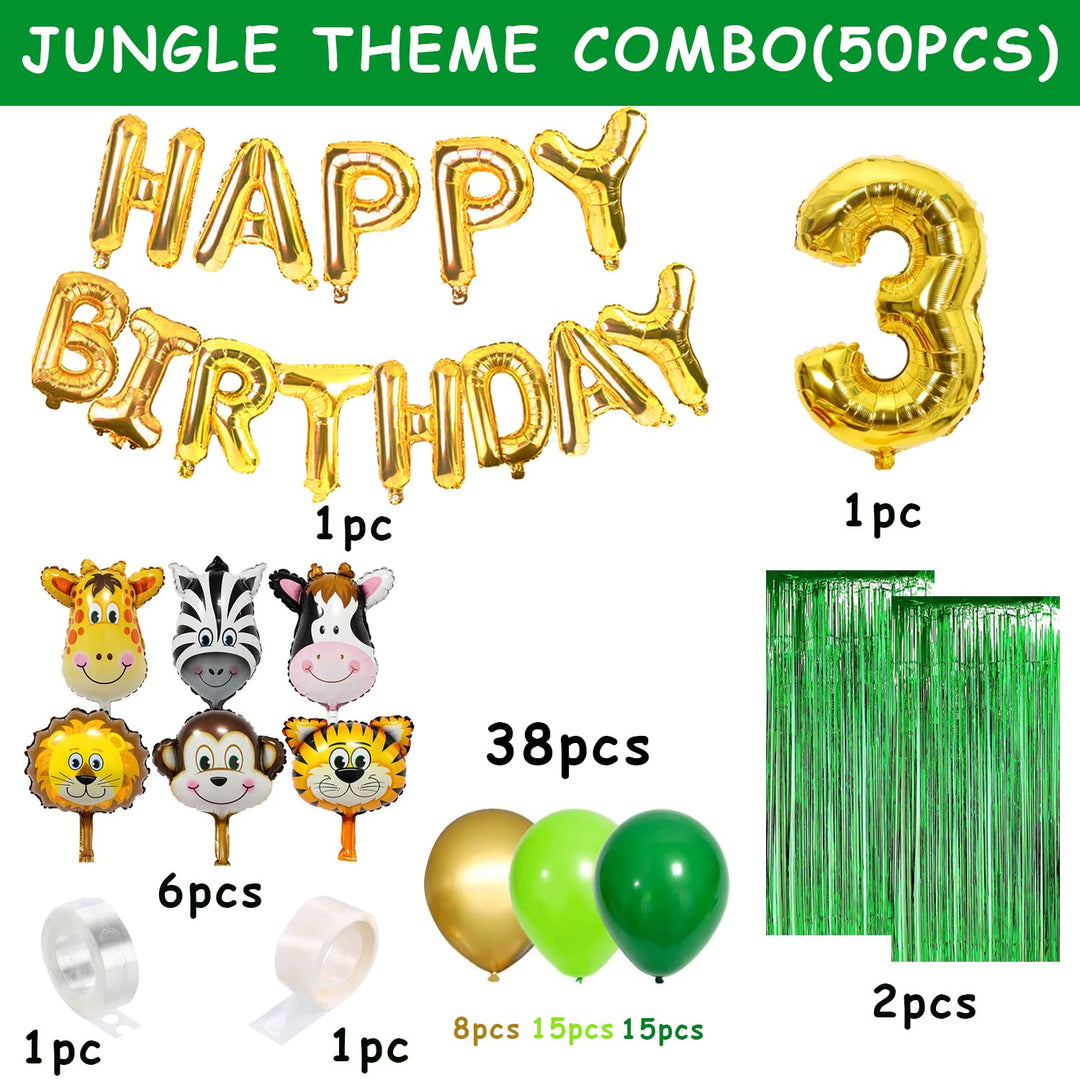 Party Propz 3rd Birthday Decoration Items For Boys Jungle Theme - 50Pcs Third Birthday Decoration - 3rd Birthday Party Decorations, Birthday Decorations kit for Boys 3rd birthday