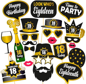 Party Propz 18th Birthday Photo Booth Party Props - DIY 18th Birthday Photo Booth Props - Set of 23-18th Party Supplies & Decorations - Cute 18th Bday Designs