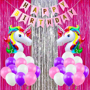 Party Propz Unicorn Theme Birthday Decorations Items Combo Set - 36Pcs Kit Banner (cardstock), Unicorn Foil Balloons, Foil Curtains, Metallic Balloons For Bday Decoration For Girls, Boys, Kids, Baby