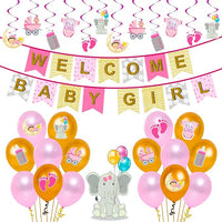 Party Propz Banner, Swirls, Cardstock Welcome Home Baby Decoration Kit 65Pcs Balloon, Cardstock, Swirls, Paper Banner with Foil Curtain Welcome Birthday Supplies