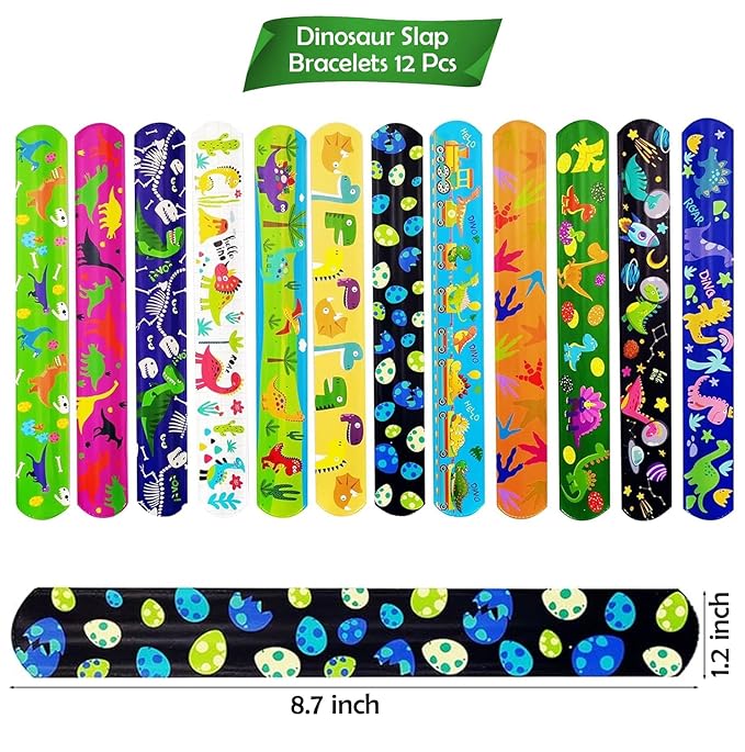 Party Propz Dinosaur Return Gifts for Kids - 12 Pcs Dinosaur Slap Bracelet for Kids | Best Birthday Return Gifts for Kids | Wrist Band for Kids | Slap Bands for Kids Return Gift | Scale Band for Kids