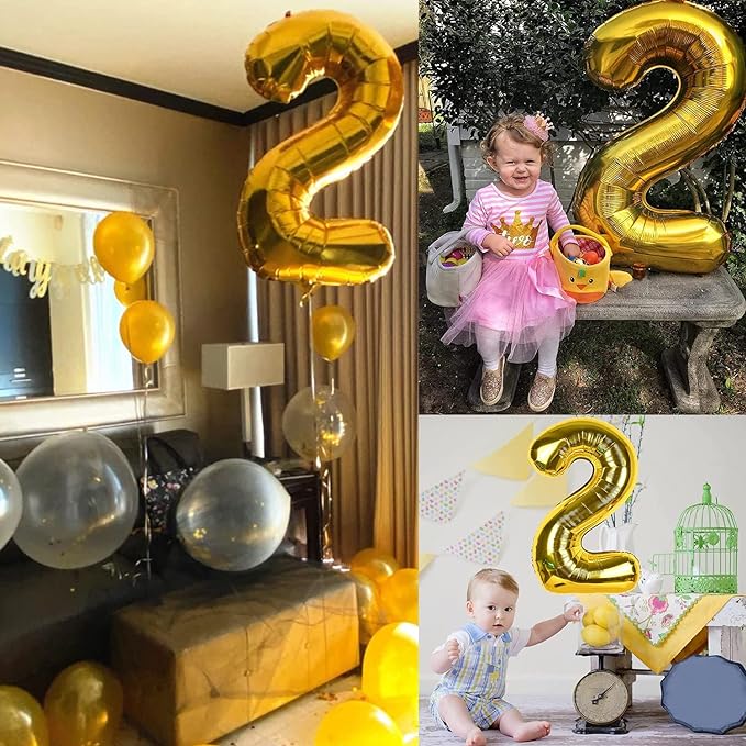 Party Propz Number 2 Foil Balloon - 32 Inch gold Foil Balloon for Birthday Decoration items | Anniversary Decoration items | Balloon Decoration | Number Balloons for Party