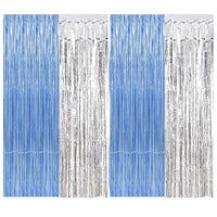Party Propz Silver Foil Curtains for Decoration - Set of 4 Pcs Blue Foil Curtain for Decoration | Silver Foil Curtains for Birthday Decoration | Blue Foil Curtains for Birthday Decoration, 3x6 Ft