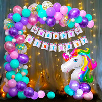 Party Propz Unicorn Birthday Decorations For Girls - 67 Items Pack | Unicorn Theme Birthday Balloon | Metallic Balloons | Unicorn Theme Birthday Decorations Kit, With Happy Birthday Banner, Led Lights